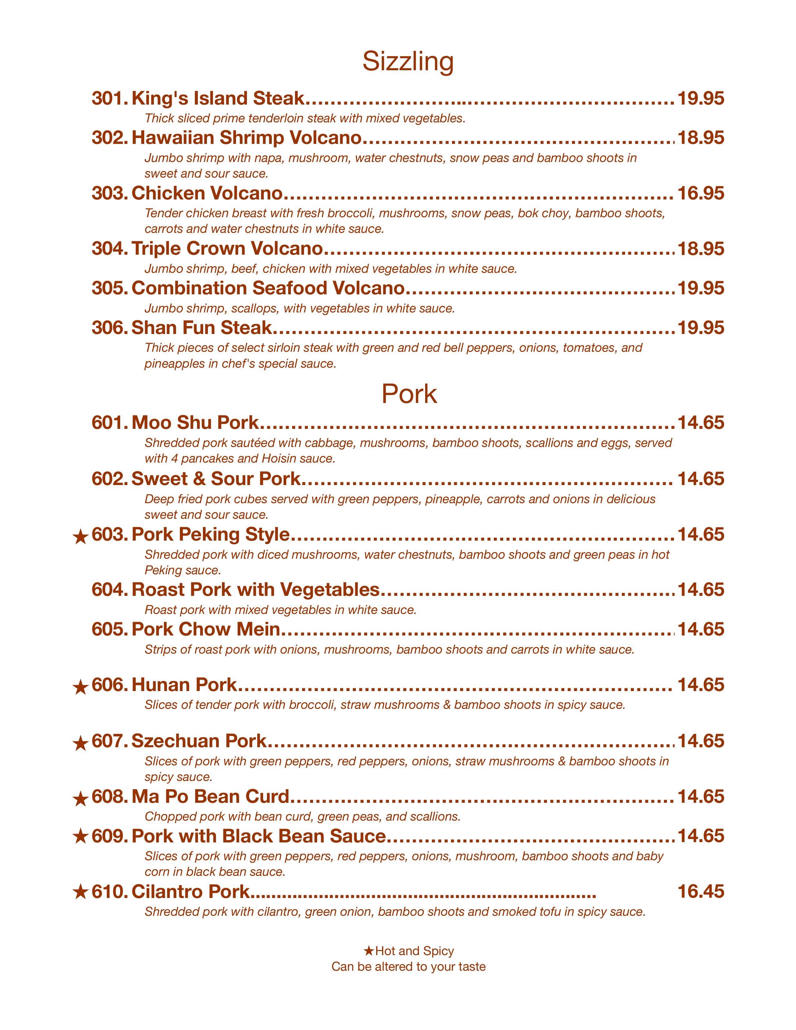 Pork Menu