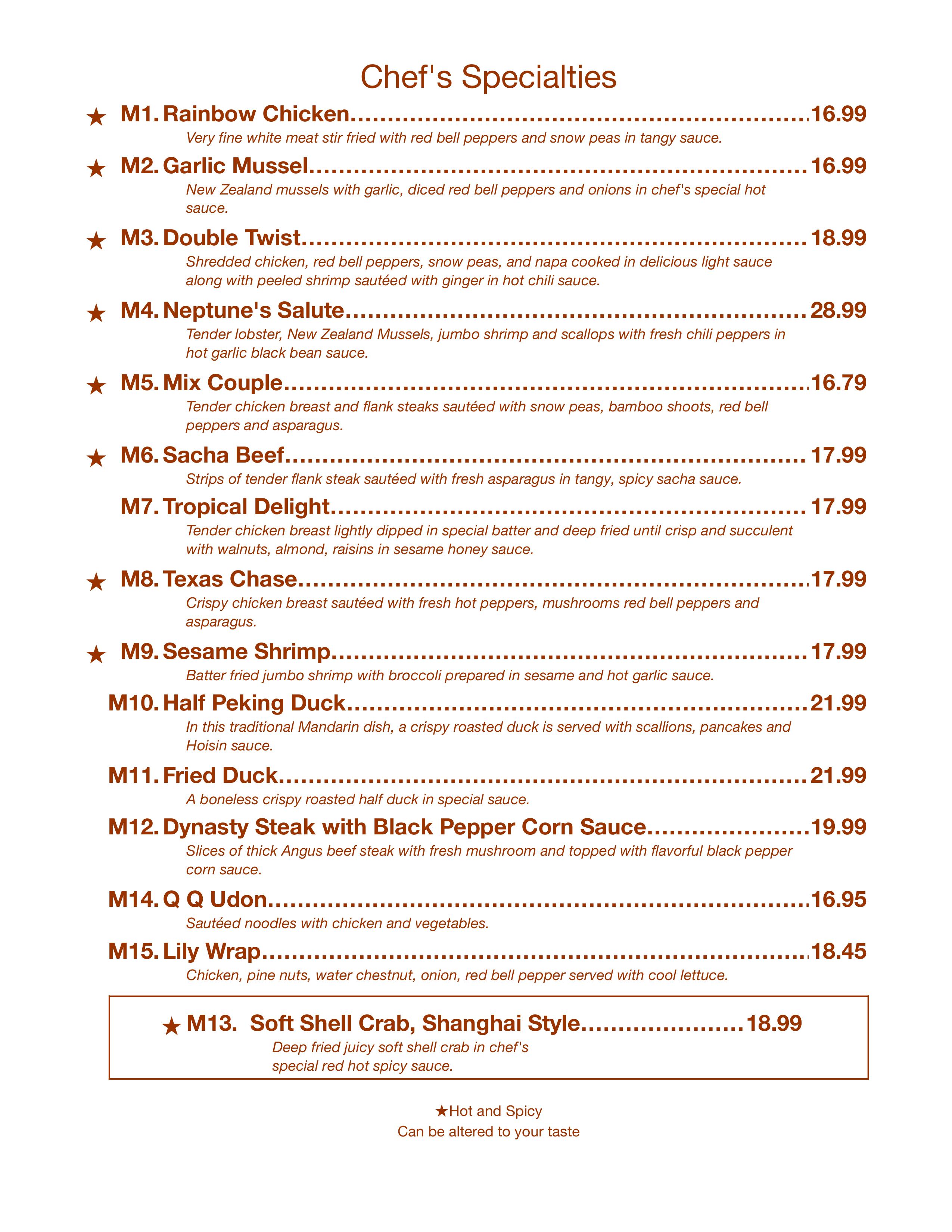 Chef Specials Menu 1