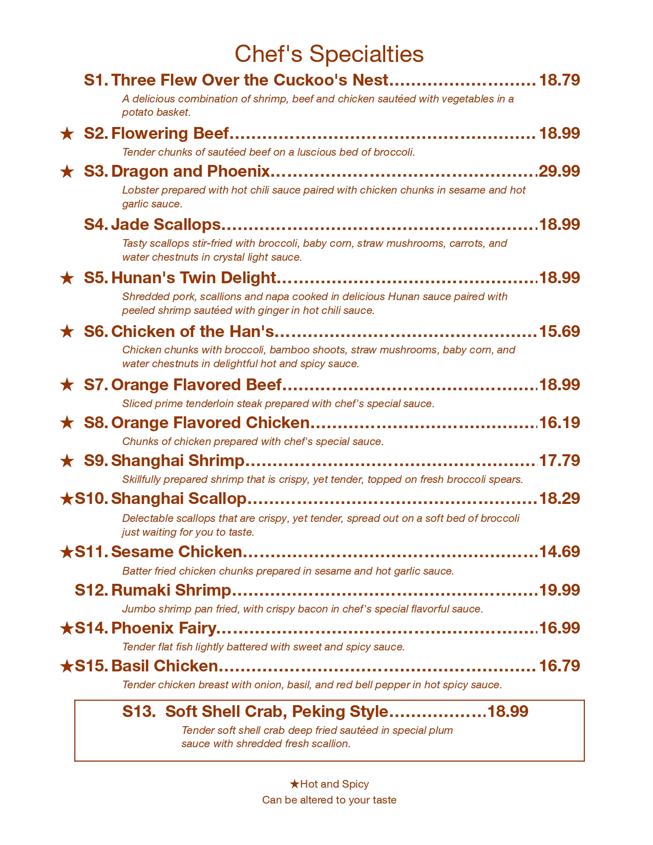 Chef Specials Menu 2